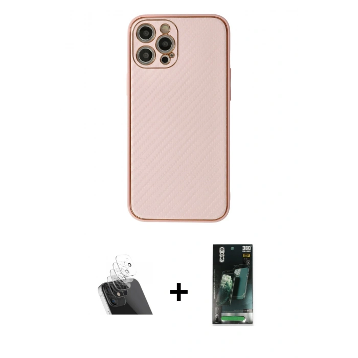 MARSİLYAN™- iPhone 12 Pro Kılıf Ahenk Işık - Siyah 360 Mat Full Body Arka Koruyucu + Kamera Lens Koruma Cam - SF