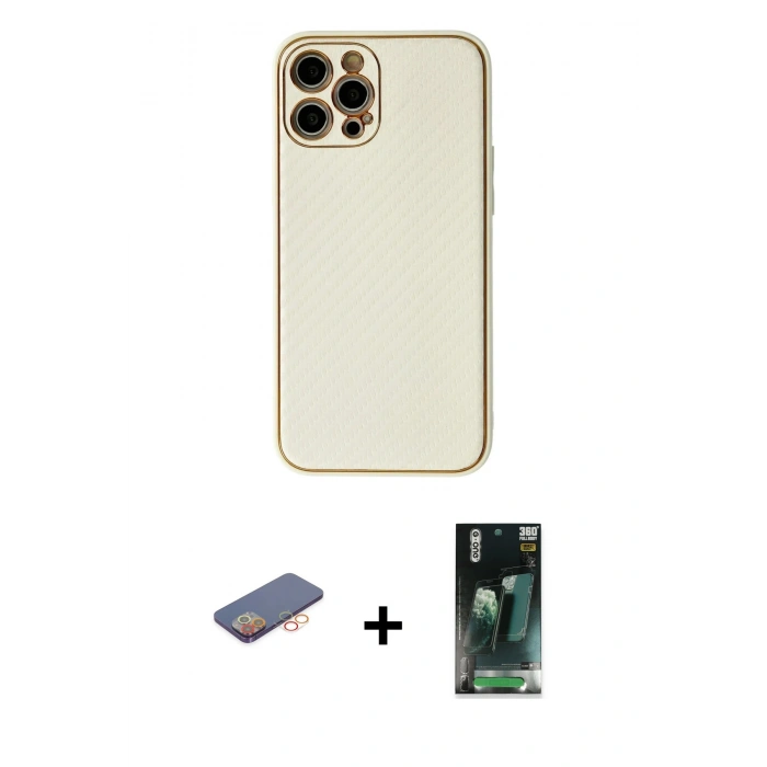 MARSİLYAN™- iPhone 12 Pro Kılıf Ahenk Işık - Siyah 360 Mat Full Body Arka Koruyucu + Renkli Kamera Lens Koruma Cam - TU