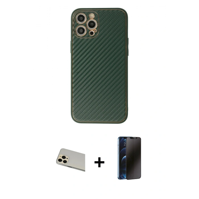 MARSİLYAN™- iPhone 12 Pro Kılıf Ahenk Işık - Siyah 3D Antistatik Hayalet Cam Ekran Koruyucu + Rainbow Kamera Lens Koruma Cam - GD