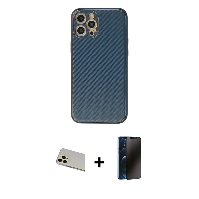 MARSİLYAN™- iPhone 12 Pro Kılıf Ahenk Işık - Siyah 3D Antistatik Hayalet Cam Ekran Koruyucu + Rainbow Kamera Lens Koruma Cam - GD