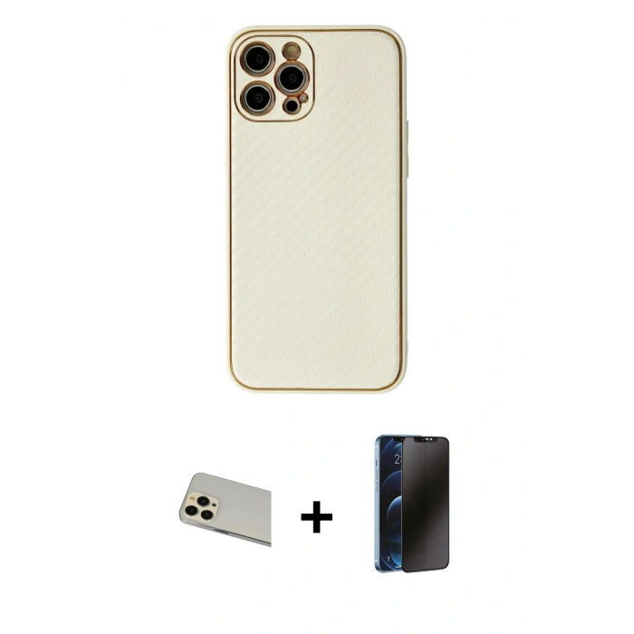 MARSİLYAN™- iPhone 12 Pro Kılıf Ahenk Işık - Siyah 3D Antistatik Hayalet Cam Ekran Koruyucu + Rainbow Kamera Lens Koruma Cam - GD