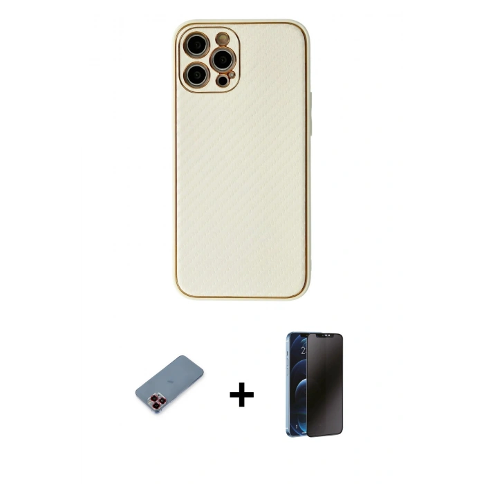 MARSİLYAN™- iPhone 12 Pro Kılıf Ahenk Işık - Siyah 3D Antistatik Hayalet Cam Ekran Koruyucu + Metal Kamera Lens Koruma Cam - KI