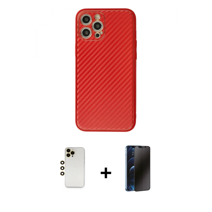 MARSİLYAN™- iPhone 12 Pro Kılıf Ahenk Işık - Siyah 3D Antistatik Hayalet Cam Ekran Koruyucu + Shine Kamera Lens - GD
