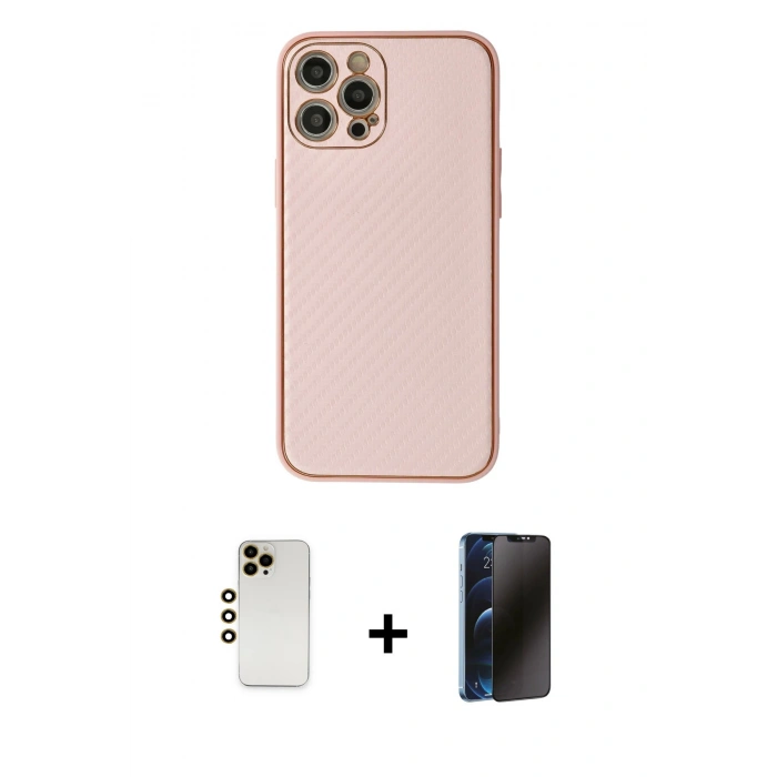 MARSİLYAN™- iPhone 12 Pro Kılıf Ahenk Işık - Siyah 3D Antistatik Hayalet Cam Ekran Koruyucu + Shine Kamera Lens - GD