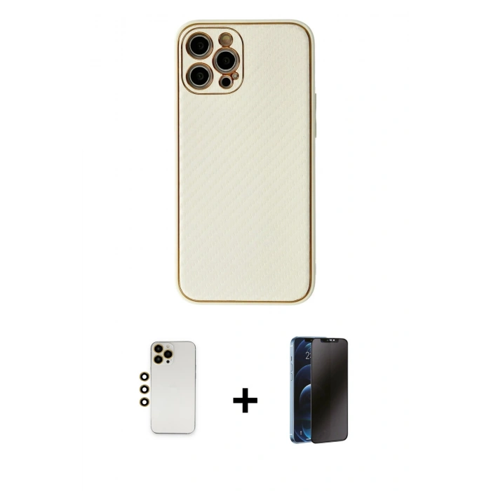 MARSİLYAN™- iPhone 12 Pro Kılıf Ahenk Işık - Siyah 3D Antistatik Hayalet Cam Ekran Koruyucu + Shine Kamera Lens - GD