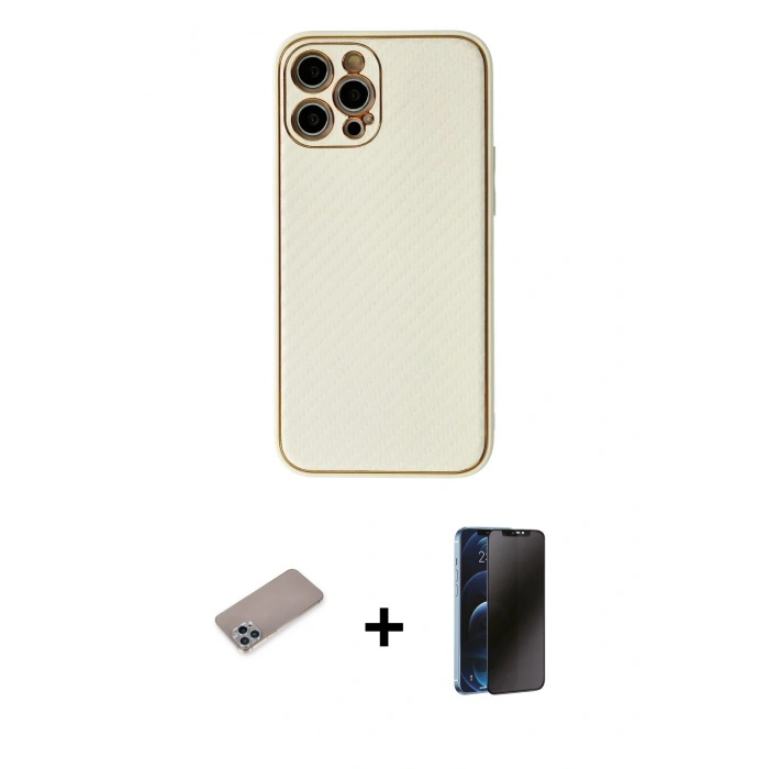 MARSİLYAN™- iPhone 12 Pro Kılıf Ahenk Işık - Siyah 3D Antistatik Hayalet Cam Ekran Koruyucu + Shine Kamera Lens Koruma Cam - SABE