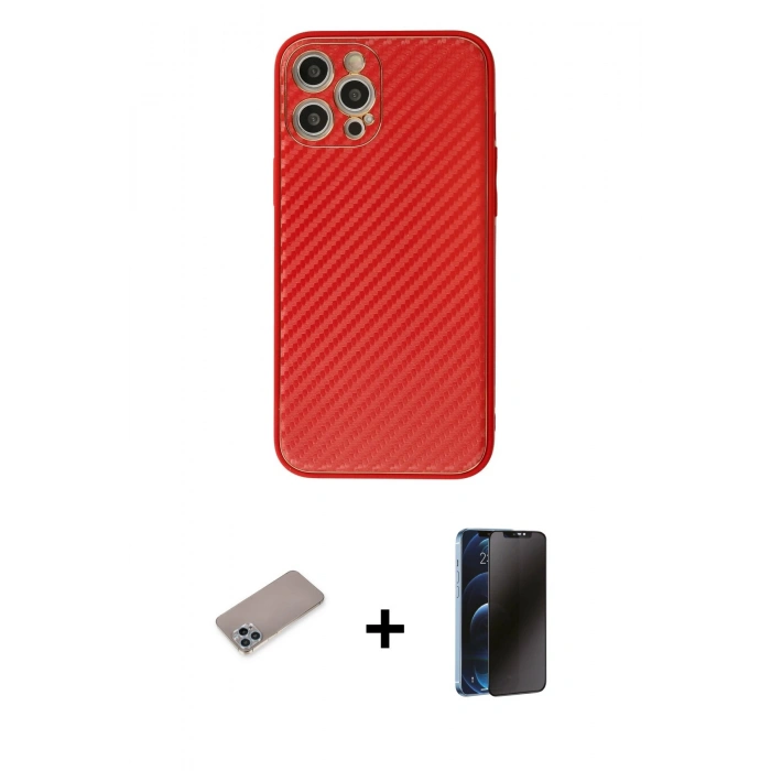 MARSİLYAN™- iPhone 12 Pro Kılıf Ahenk Işık - Siyah 3D Antistatik Hayalet Cam Ekran Koruyucu + Shine Kamera Lens Koruma Cam - SABE