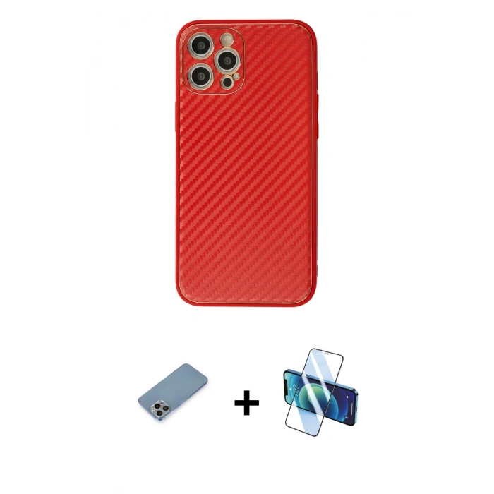MARSİLYAN™- iPhone 12 Pro Kılıf Ahenk Işık - Siyah 3D Antistatik Seramik Nano Ekran Koruyucu + Shine Kamera Lens Koruma Cam - GI
