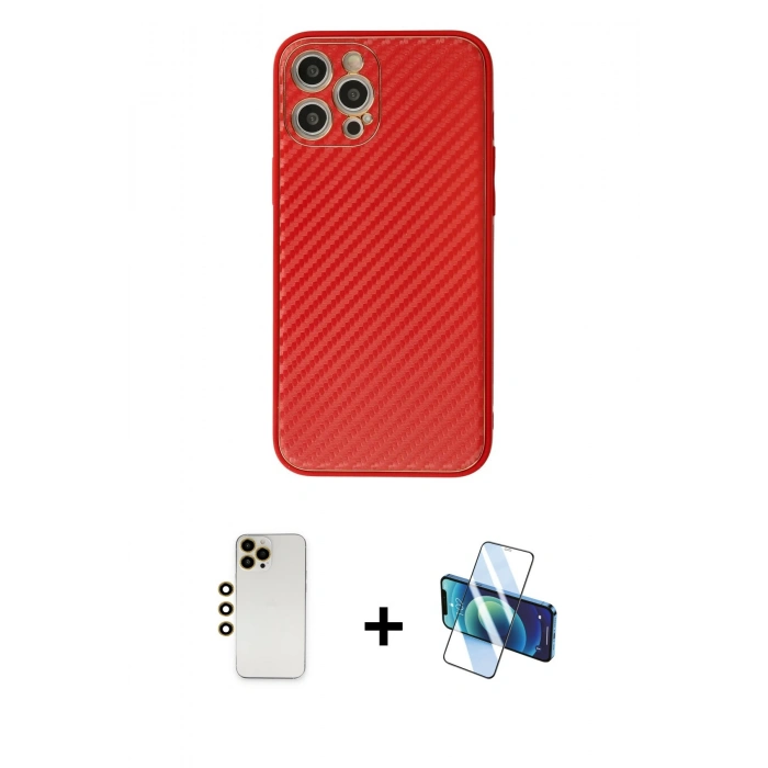MARSİLYAN™- iPhone 12 Pro Kılıf Ahenk Işık - Siyah 3D Antistatik Seramik Nano Ekran Koruyucu + Shine Kamera Lens - GD