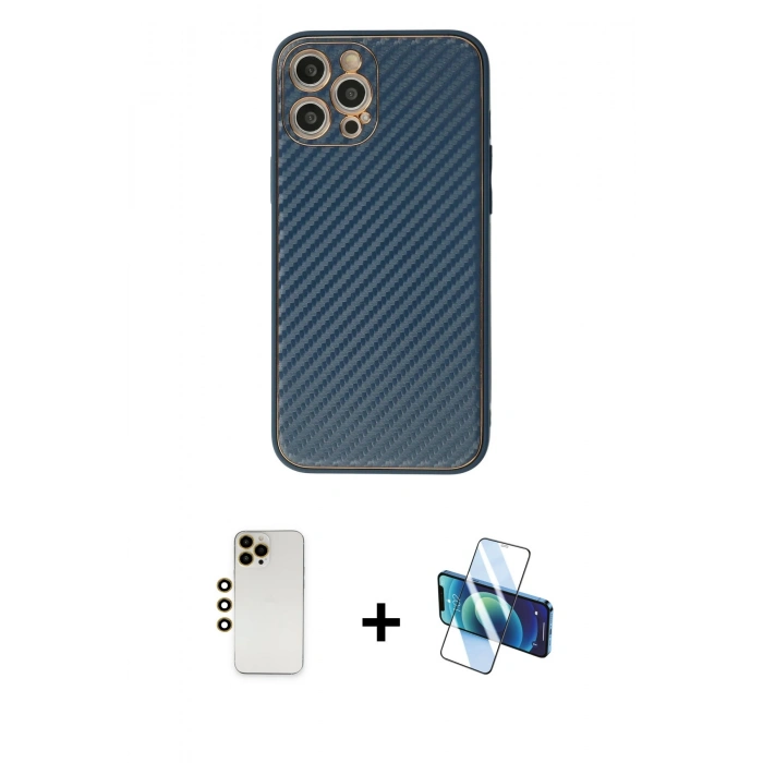 MARSİLYAN™- iPhone 12 Pro Kılıf Ahenk Işık - Siyah 3D Antistatik Seramik Nano Ekran Koruyucu + Shine Kamera Lens - GD