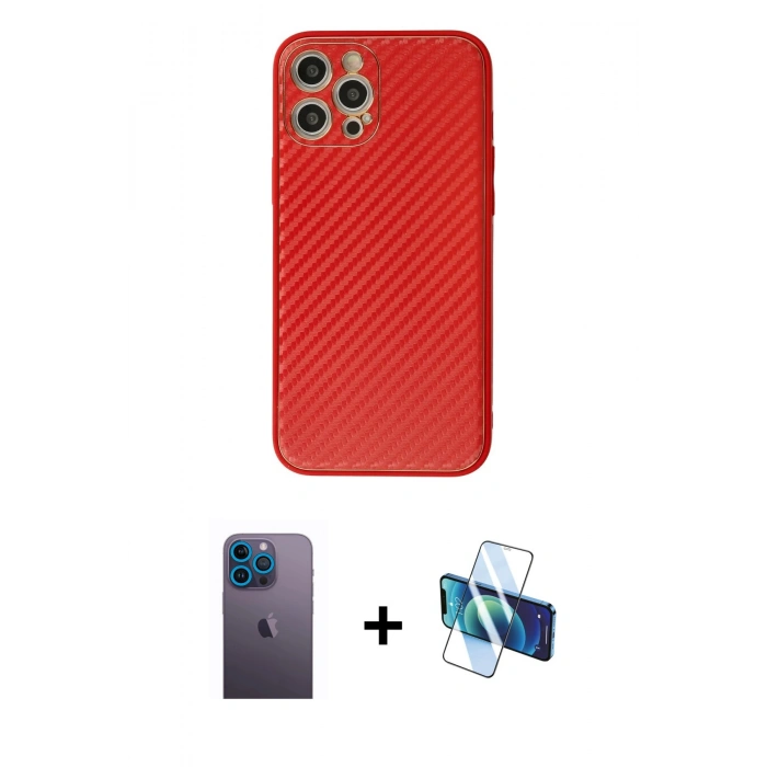 MARSİLYAN™- iPhone 12 Pro Kılıf Ahenk Işık - Siyah 3D Antistatik Seramik Nano Ekran Koruyucu + Neon Fosforlu Kamera Lens - MI