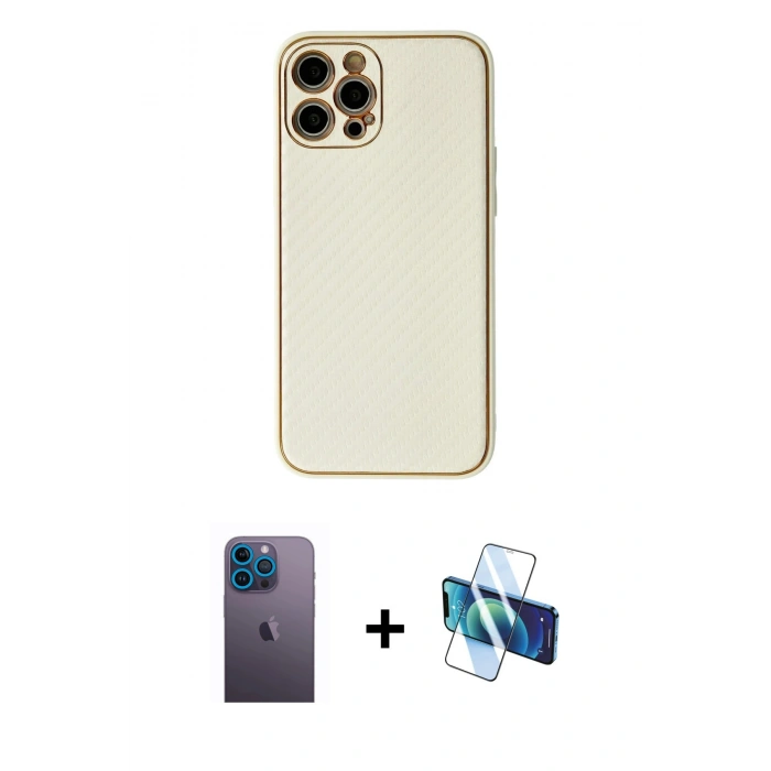 MARSİLYAN™- iPhone 12 Pro Kılıf Ahenk Işık - Siyah 3D Antistatik Seramik Nano Ekran Koruyucu + Neon Fosforlu Kamera Lens - MI