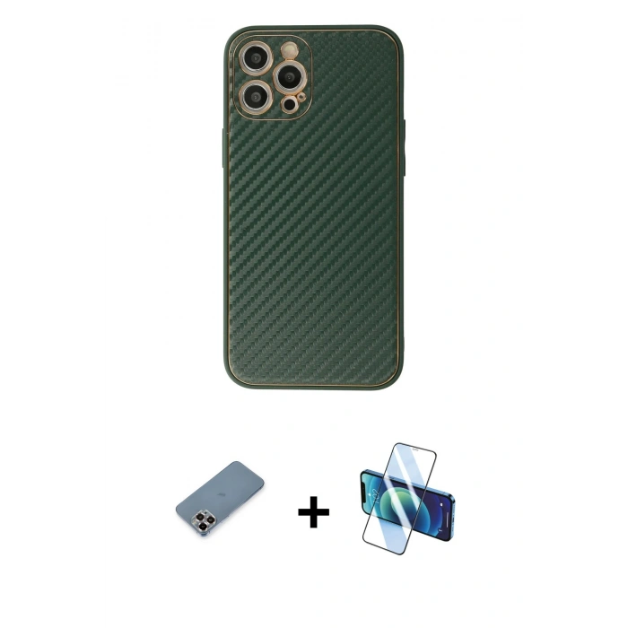 MARSİLYAN™- iPhone 12 Pro Kılıf Ahenk Işık - Siyah 3D Antistatik Seramik Nano Ekran Koruyucu + Metal Kamera Lens Koruma Cam - MR