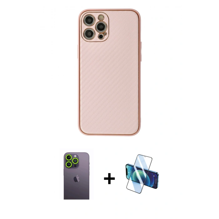 MARSİLYAN™- iPhone 12 Pro Kılıf Ahenk Işık - Siyah 3D Antistatik Seramik Nano Ekran Koruyucu + Neon Fosforlu Kamera Lens - YL