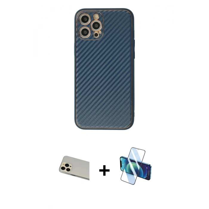 MARSİLYAN™- iPhone 12 Pro Kılıf Ahenk Işık - Siyah 3D Antistatik Seramik Nano Ekran Koruyucu + Rainbow Kamera Lens Koruma Cam - GD