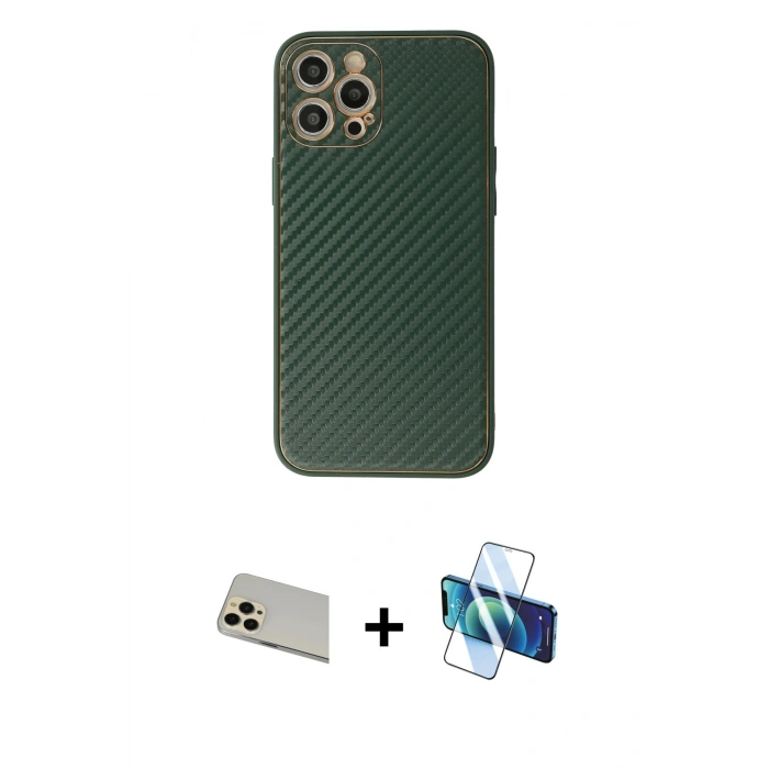 MARSİLYAN™- iPhone 12 Pro Kılıf Ahenk Işık - Siyah 3D Antistatik Seramik Nano Ekran Koruyucu + Rainbow Kamera Lens Koruma Cam - GD