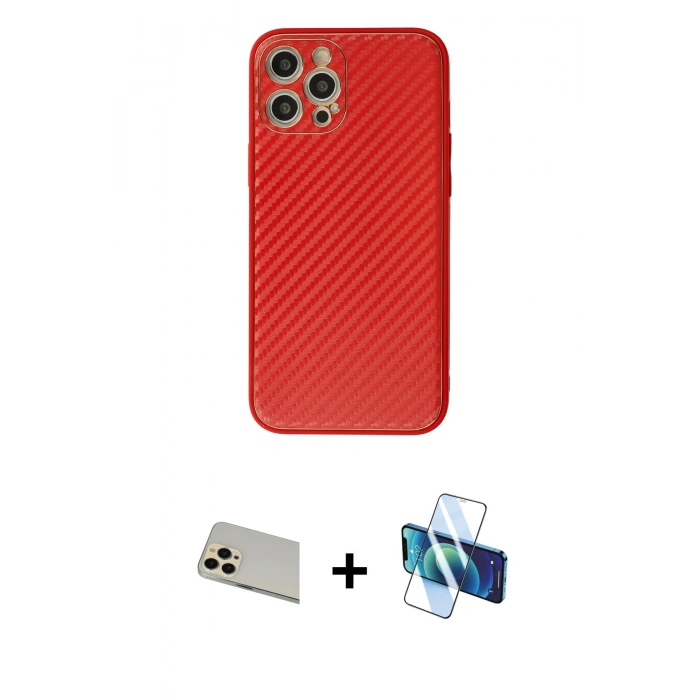 MARSİLYAN™- iPhone 12 Pro Kılıf Ahenk Işık - Siyah 3D Antistatik Seramik Nano Ekran Koruyucu + Rainbow Kamera Lens Koruma Cam - GD