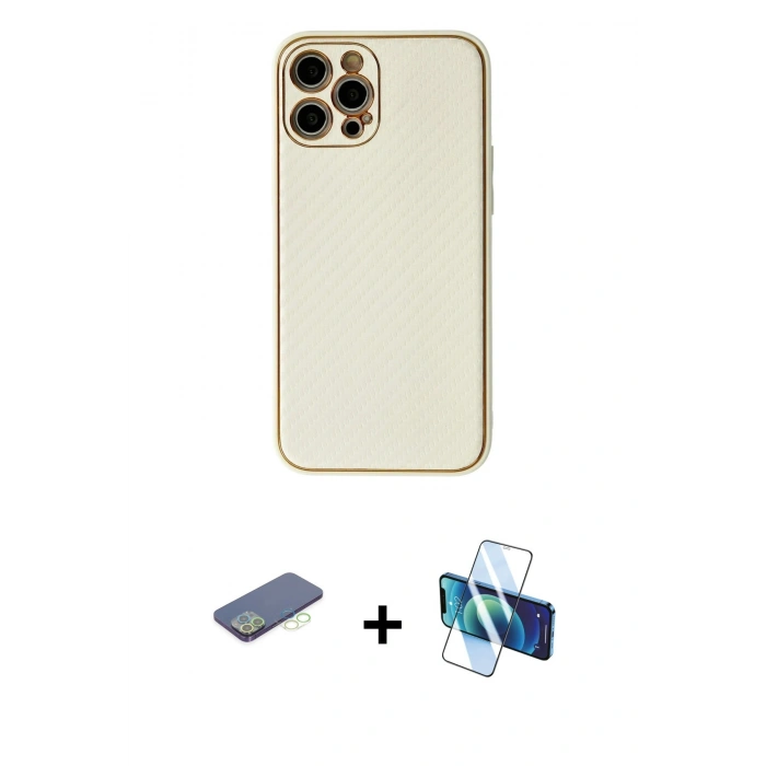 MARSİLYAN™- iPhone 12 Pro Kılıf Ahenk Işık - Siyah 3D Antistatik Seramik Nano Ekran Koruyucu + Renkli Kamera Lens Koruma Cam - YL