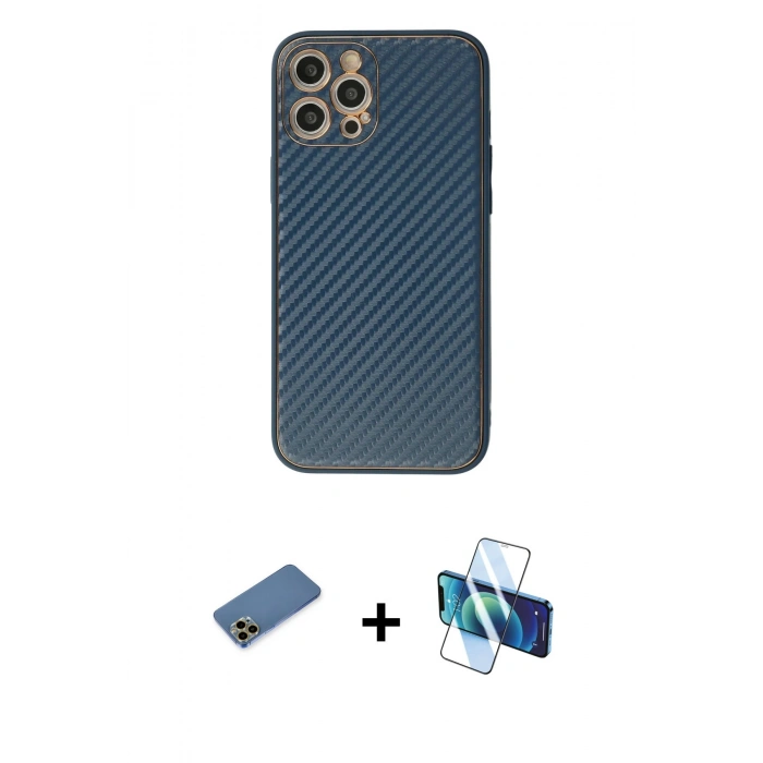 MARSİLYAN™- iPhone 12 Pro Kılıf Ahenk Işık - Siyah 3D Antistatik Seramik Nano Ekran Koruyucu + Shine Kamera Lens Koruma Cam - GD