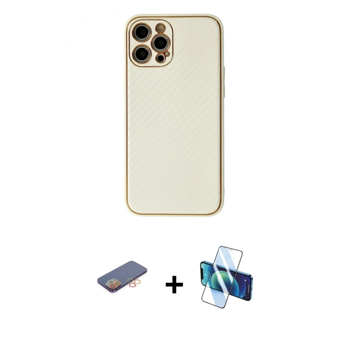 MARSİLYAN™- iPhone 12 Pro Kılıf Ahenk Işık - Siyah 3D Antistatik Seramik Nano Ekran Koruyucu + Renkli Kamera Lens Koruma Cam - TU