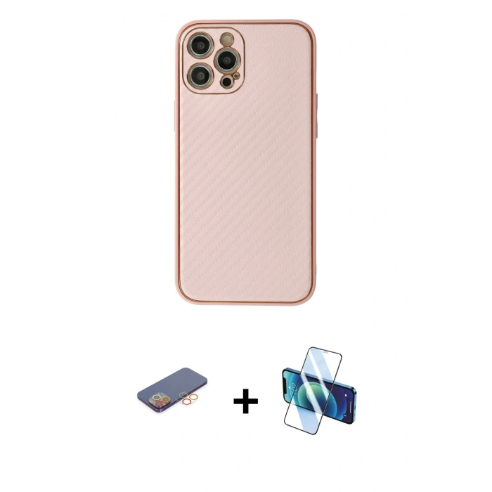 MARSİLYAN™- iPhone 12 Pro Kılıf Ahenk Işık - Siyah 3D Antistatik Seramik Nano Ekran Koruyucu + Renkli Kamera Lens Koruma Cam - TU