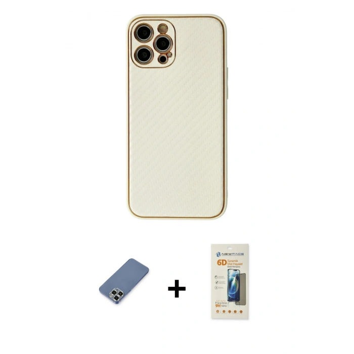 MARSİLYAN™- iPhone 12 Pro Kılıf Ahenk Işık - Siyah 6D Mat Seramik Hayalet Nano Ekran Koruyucu + Metal Kamera Lens Koruma Cam - AKYL
