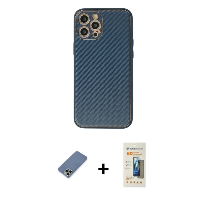 MARSİLYAN™- iPhone 12 Pro Kılıf Ahenk Işık - Siyah 6D Mat Seramik Hayalet Nano Ekran Koruyucu + Metal Kamera Lens Koruma Cam - AKYL