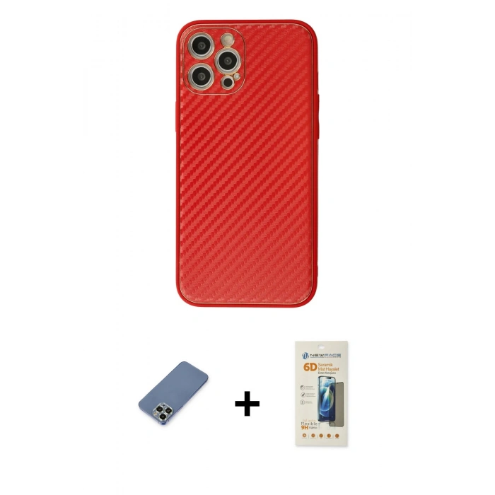 MARSİLYAN™- iPhone 12 Pro Kılıf Ahenk Işık - Siyah 6D Mat Seramik Hayalet Nano Ekran Koruyucu + Metal Kamera Lens Koruma Cam - AKYL