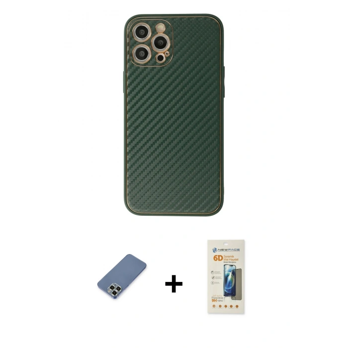 MARSİLYAN™- iPhone 12 Pro Kılıf Ahenk Işık - Siyah 6D Mat Seramik Hayalet Nano Ekran Koruyucu + Metal Kamera Lens Koruma Cam - AKYL