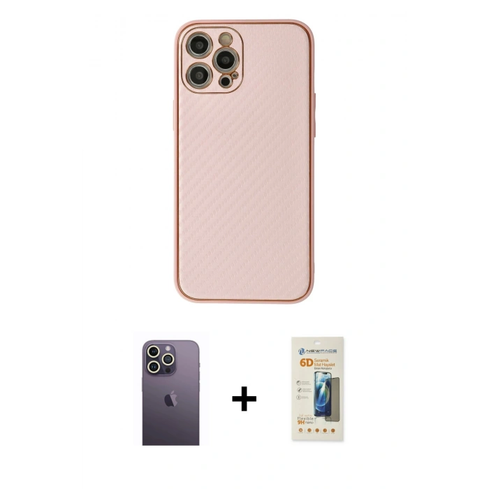 MARSİLYAN™- iPhone 12 Pro Kılıf Ahenk Işık - Siyah 6D Mat Seramik Hayalet Nano Ekran Koruyucu + Neon Fosforlu Kamera Lens - BZ