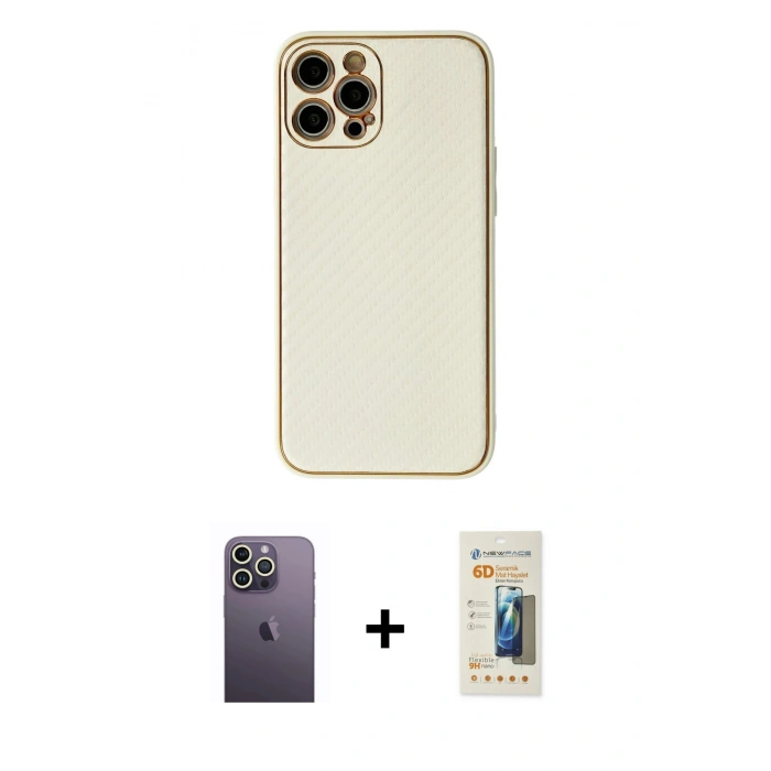 MARSİLYAN™- iPhone 12 Pro Kılıf Ahenk Işık - Siyah 6D Mat Seramik Hayalet Nano Ekran Koruyucu + Neon Fosforlu Kamera Lens - BZ