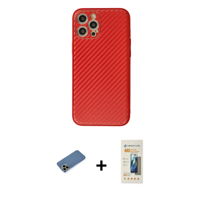 MARSİLYAN™- iPhone 12 Pro Kılıf Ahenk Işık - Siyah 6D Mat Seramik Hayalet Nano Ekran Koruyucu + Shine Kamera Lens Koruma Cam - GD