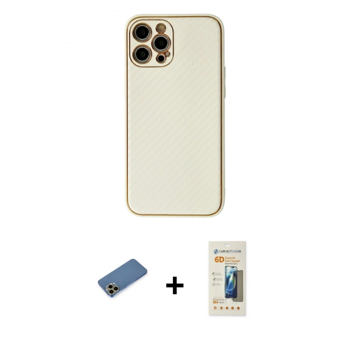 MARSİLYAN™- iPhone 12 Pro Kılıf Ahenk Işık - Siyah 6D Mat Seramik Hayalet Nano Ekran Koruyucu + Shine Kamera Lens Koruma Cam - GD