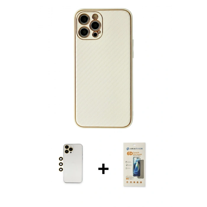 MARSİLYAN™- iPhone 12 Pro Kılıf Ahenk Işık - Siyah 6D Mat Seramik Hayalet Nano Ekran Koruyucu + Shine Kamera Lens - GD