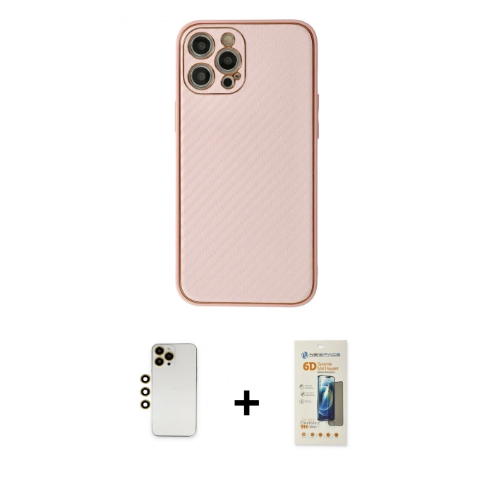 MARSİLYAN™- iPhone 12 Pro Kılıf Ahenk Işık - Siyah 6D Mat Seramik Hayalet Nano Ekran Koruyucu + Shine Kamera Lens - GD
