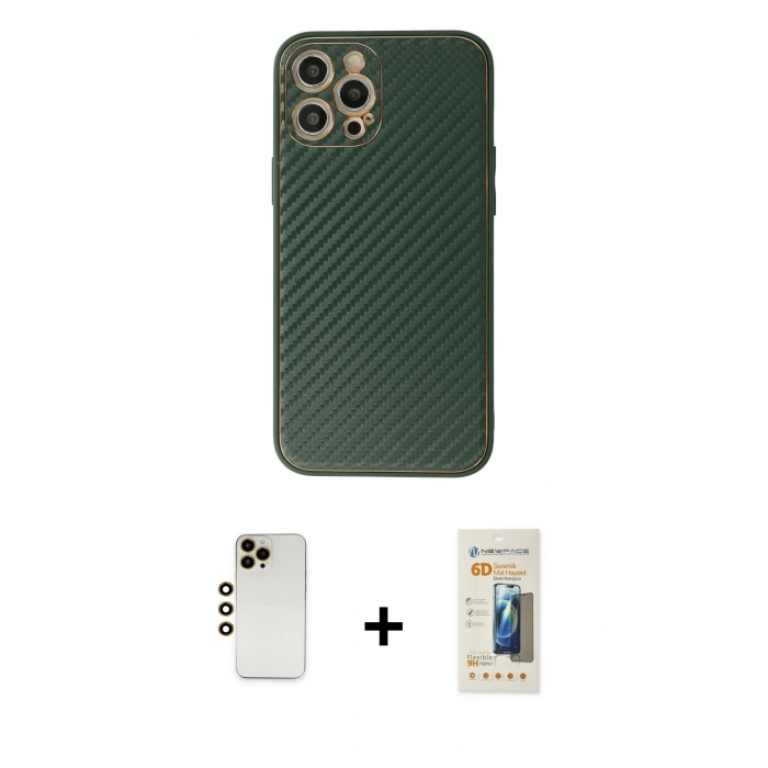 MARSİLYAN™- iPhone 12 Pro Kılıf Ahenk Işık - Siyah 6D Mat Seramik Hayalet Nano Ekran Koruyucu + Shine Kamera Lens - GD