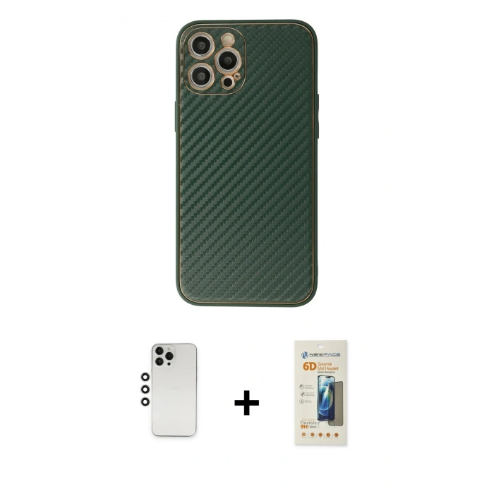 MARSİLYAN™- iPhone 12 Pro Kılıf Ahenk Işık - Siyah 6D Mat Seramik Hayalet Nano Ekran Koruyucu + Shine Kamera Lens - GS
