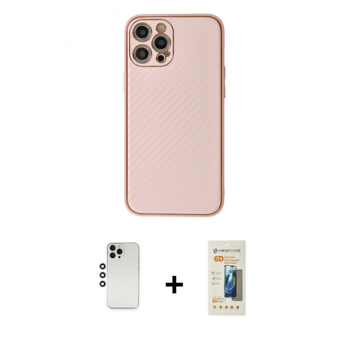 MARSİLYAN™- iPhone 12 Pro Kılıf Ahenk Işık - Siyah 6D Mat Seramik Hayalet Nano Ekran Koruyucu + Shine Kamera Lens - GS