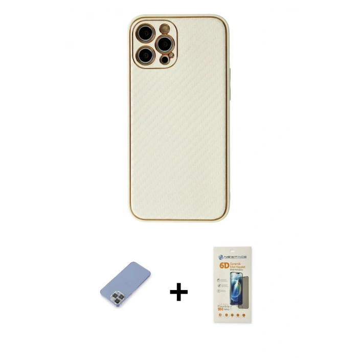 MARSİLYAN™- iPhone 12 Pro Kılıf Ahenk Işık - Siyah 6D Mat Seramik Hayalet Nano Ekran Koruyucu + Metal Kamera Lens Koruma Cam - KUYL