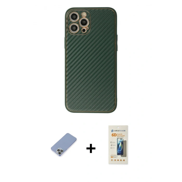 MARSİLYAN™- iPhone 12 Pro Kılıf Ahenk Işık - Siyah 6D Mat Seramik Hayalet Nano Ekran Koruyucu + Metal Kamera Lens Koruma Cam - KUYL