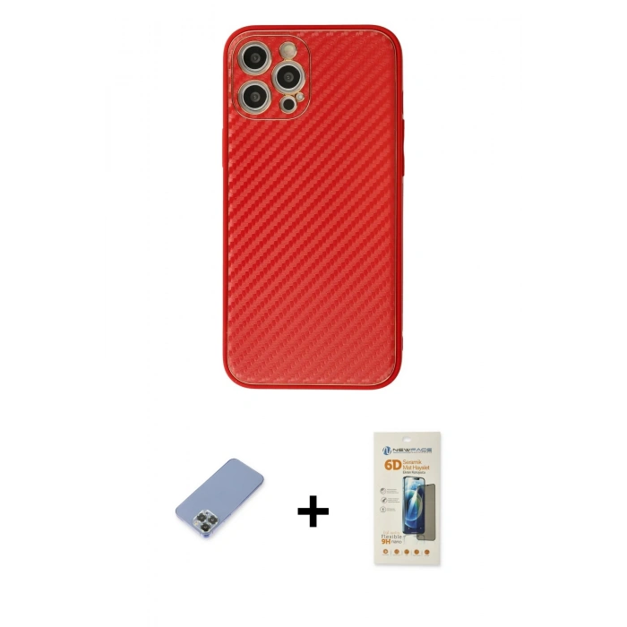 MARSİLYAN™- iPhone 12 Pro Kılıf Ahenk Işık - Siyah 6D Mat Seramik Hayalet Nano Ekran Koruyucu + Metal Kamera Lens Koruma Cam - KUYL