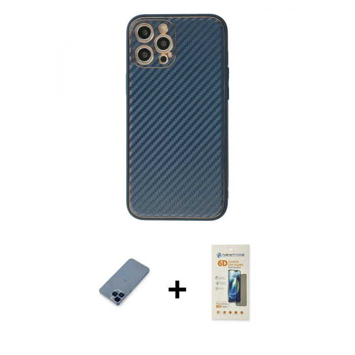 MARSİLYAN™- iPhone 12 Pro Kılıf Ahenk Işık - Siyah 6D Mat Seramik Hayalet Nano Ekran Koruyucu + Metal Kamera Lens Koruma Cam - MI