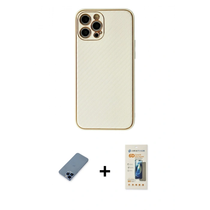 MARSİLYAN™- iPhone 12 Pro Kılıf Ahenk Işık - Siyah 6D Mat Seramik Hayalet Nano Ekran Koruyucu + Metal Kamera Lens Koruma Cam - MI