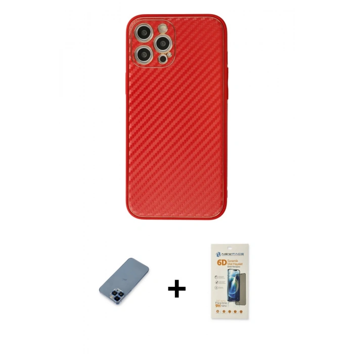 MARSİLYAN™- iPhone 12 Pro Kılıf Ahenk Işık - Siyah 6D Mat Seramik Hayalet Nano Ekran Koruyucu + Metal Kamera Lens Koruma Cam - MI