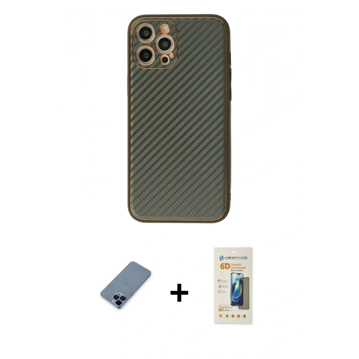 MARSİLYAN™- iPhone 12 Pro Kılıf Ahenk Işık - Siyah 6D Mat Seramik Hayalet Nano Ekran Koruyucu + Metal Kamera Lens Koruma Cam - MI