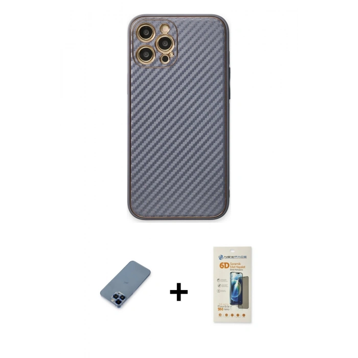 MARSİLYAN™- iPhone 12 Pro Kılıf Ahenk Işık - Siyah 6D Mat Seramik Hayalet Nano Ekran Koruyucu + Metal Kamera Lens Koruma Cam - MI