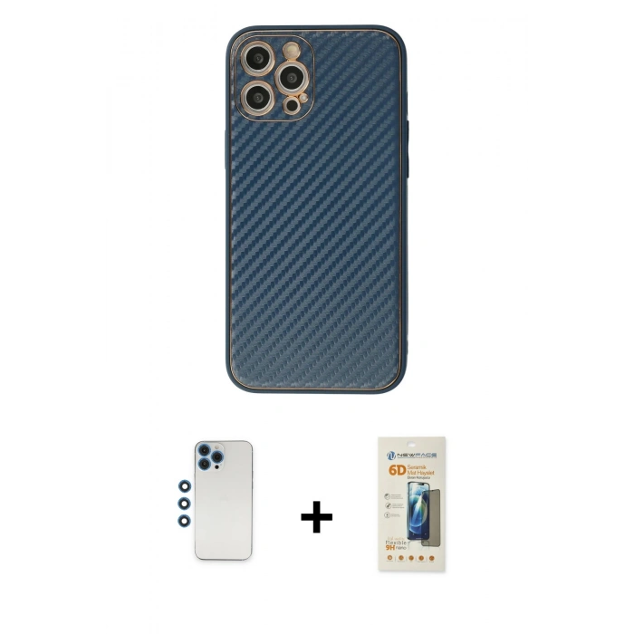 MARSİLYAN™- iPhone 12 Pro Kılıf Ahenk Işık - Siyah 6D Mat Seramik Hayalet Nano Ekran Koruyucu + Shine Kamera Lens - MI