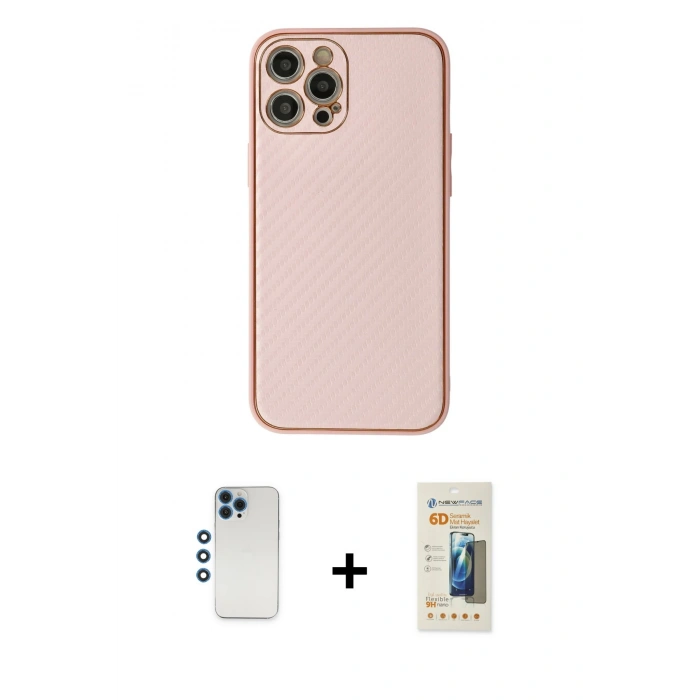 MARSİLYAN™- iPhone 12 Pro Kılıf Ahenk Işık - Siyah 6D Mat Seramik Hayalet Nano Ekran Koruyucu + Shine Kamera Lens - MI