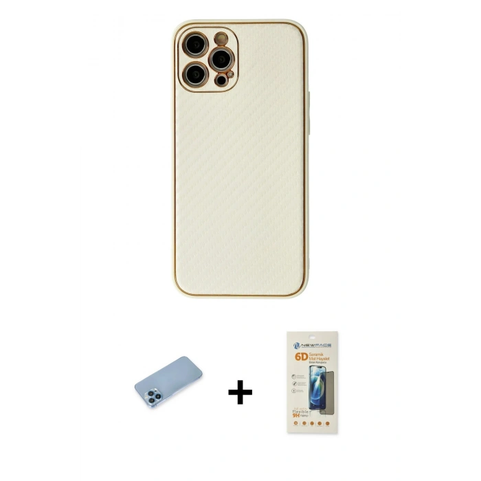 MARSİLYAN™- iPhone 12 Pro Kılıf Ahenk Işık - Siyah 6D Mat Seramik Hayalet Nano Ekran Koruyucu + Mavi Shine Kamera Lens Koruma Cam