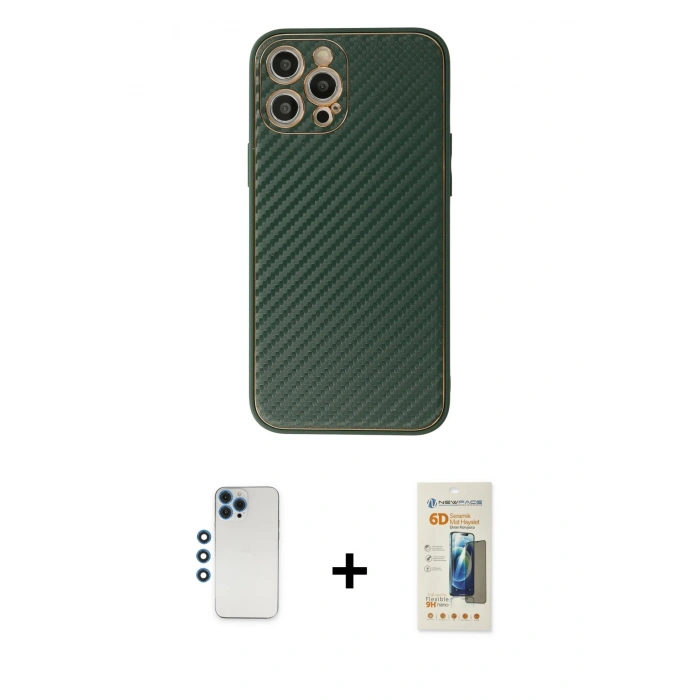 MARSİLYAN™- iPhone 12 Pro Kılıf Ahenk Işık - Siyah 6D Mat Seramik Hayalet Nano Ekran Koruyucu + Shine Kamera Lens - MI